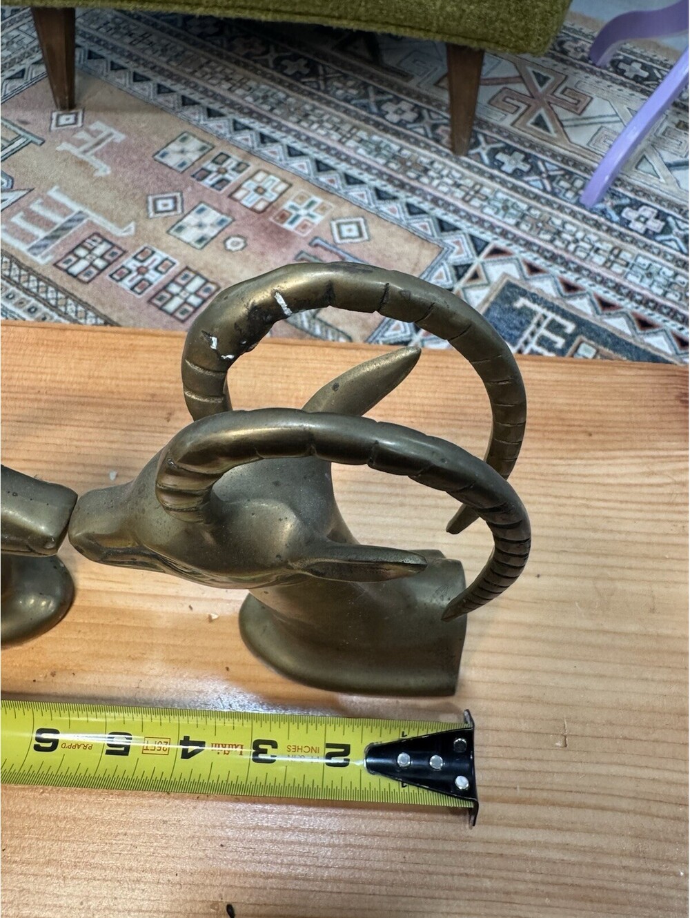Pair of heavy Vintage gazelle antelope deer antler brass bookends - Picture 5 of 6